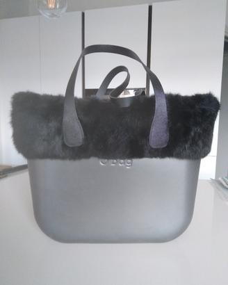 O BAG grande colore antracite con bordo in pellicc