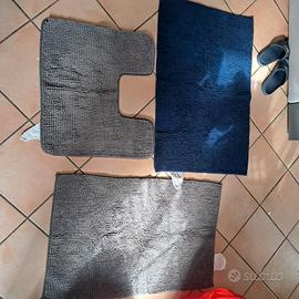 Set di 3 Tappeti da Bagno Grigio e blu