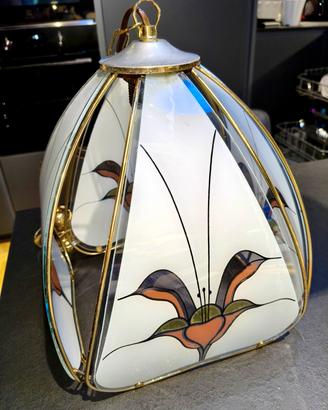 Lampadario vintage oro e vetro