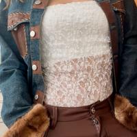 giacca di jeans con pelo di visone 