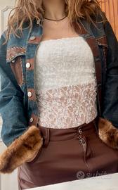 giacca di jeans con pelo di visone 