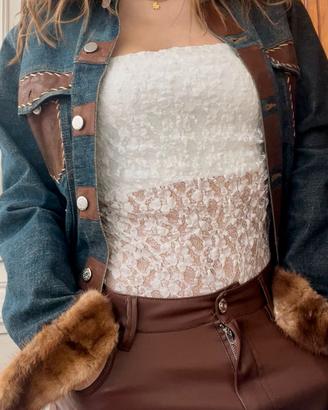 giacca di jeans con pelo di visone 