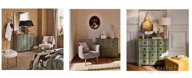 Cassettiera a 4 - Verde Kaki e Oro + Specchio