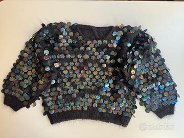 Maglione nero lana e paillettes, donna, tg. M