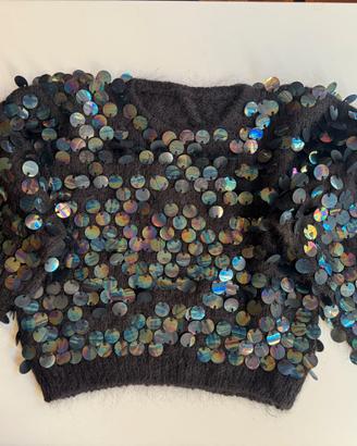 Maglione nero lana e paillettes, donna, tg. M