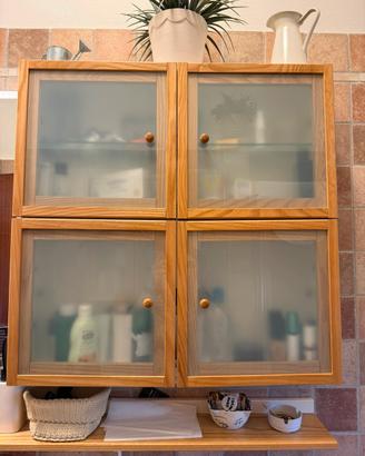 Tris di pensili da bagno vetro satinato e betulla