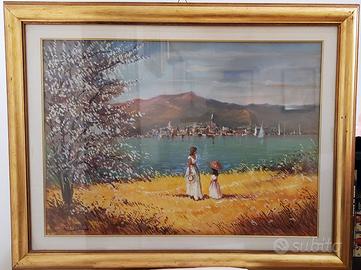 Quadro di Edoardo Guerrero con panorama lacustre