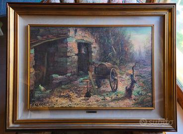 Quadro Olio su Tela Rustico Cecina Ivo Cerrai 1972