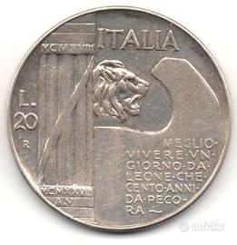 ITALIA 1928- BB+ moneta 20 Lire Elmetto argento #W