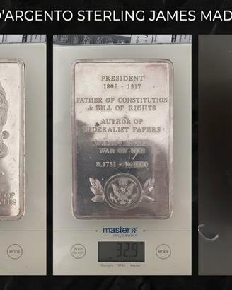 Lingotto d'Argento Sterling James Madison - 329g
