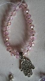 Bracciale elastico *mano di fatima*con perle rosa