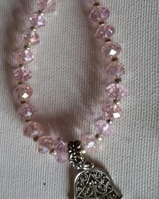 Bracciale elastico *mano di fatima*con perle rosa