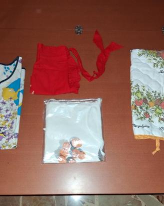 Lotto 3 Grembiuli  puro Cotone + Camice da Cucina