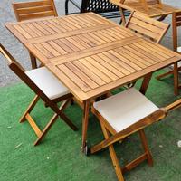 Set Tavolo Acacia e 4 Sedie Tutto Richiudibile 