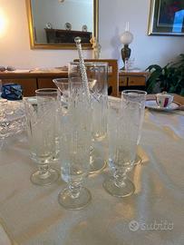 5 Flute di cristallo con vaso portaghiaccio 