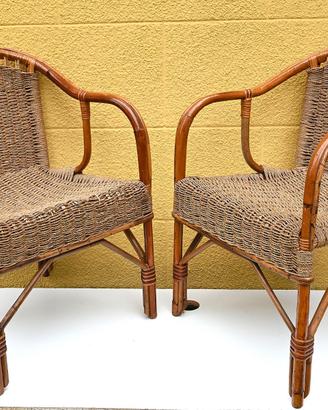 Poltrone Poltroncine di bambù e corda anni ’50-’60