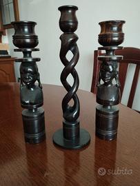 porta candele africani legno nero
