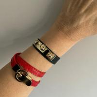 2 Braccialetti donna ecopelle rosso-nero