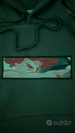 Felpa verde custom ricamo lucifero – pezzo unico