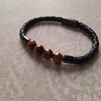 Bracciale in cuoio uomo con occhi di tigre