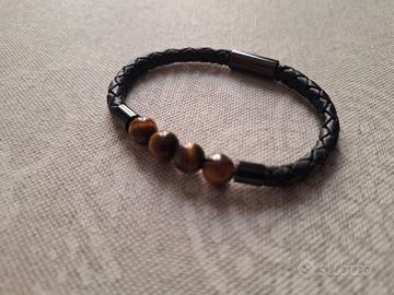 Bracciale in cuoio uomo con occhi di tigre