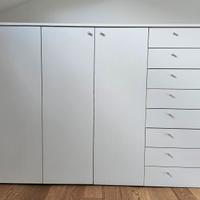 Armadio a 4 ante con cassettiera, bianco