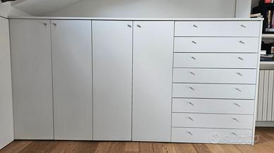Armadio a 4 ante con cassettiera, bianco