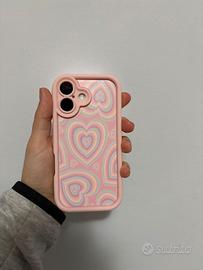 Cover Custodia iPhone 16 Cuori Rosa Wavy