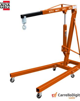 Gru idraulica Pieghevole 2T da officina. Arancio