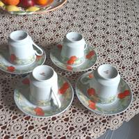 4 tazze the/cappuccino ricamate con piattini