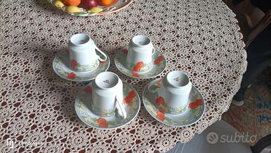 4 tazze the/cappuccino ricamate con piattini