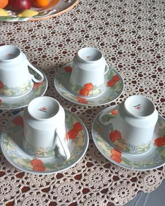 4 tazze the/cappuccino ricamate con piattini