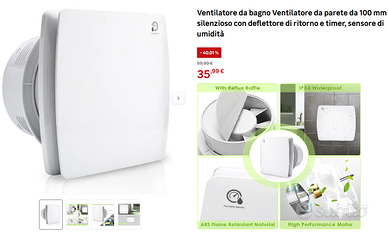 Aspiratore Ventola bagno 100 mm Sensore umidità