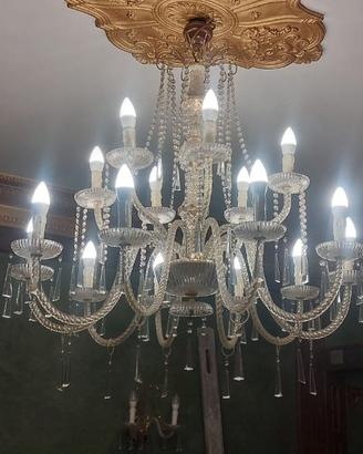 lampadario in vetro cristallo con applique