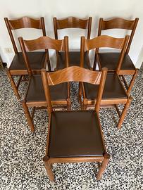 Set 6 sedie vintage in legno massello e similpelle