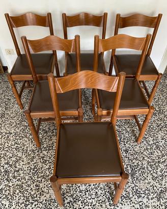Set 6 sedie vintage in legno massello e similpelle