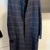 Cappotto blu scuro a quadri 100% cashmere