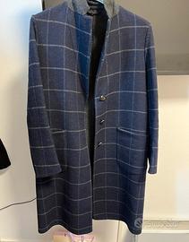 Cappotto blu scuro a quadri 100% cashmere