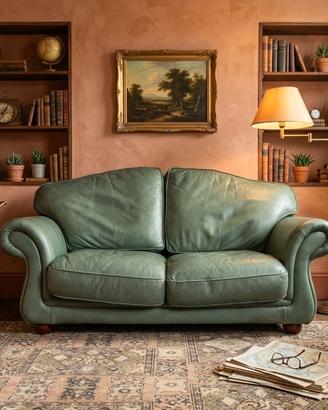 DIVANO INGLESE DUE POSTI IN PELLE VERDE PALLIDO
