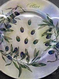 piatto decorato a mano - in vetro - tema OLIVE