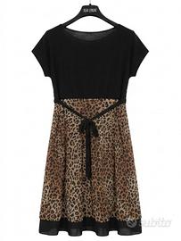 Vestito donna midi svasato stile impero leopardato