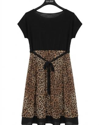 Vestito donna midi svasato stile impero leopardato