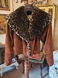 giubboto scamosciato co ampio collo maculato