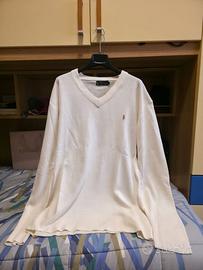 Maglione a V Ralph Lauren 100% Cashmere Bianco XL