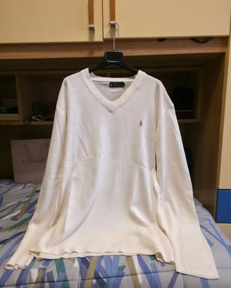 Maglione a V Ralph Lauren 100% Cashmere Bianco XL