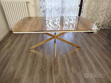 tavolo moderno rettangolare piedi oro effett.marmo