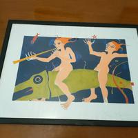 Litografia acquerellata del pittore Piero Paladini