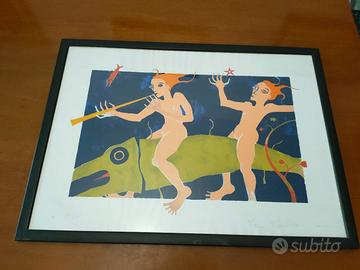 Litografia acquerellata del pittore Piero Paladini