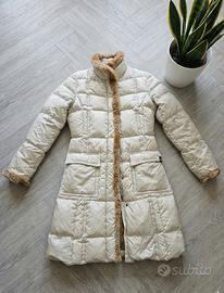 Ciesse piumino lungo beige bordi Pelliccia vera