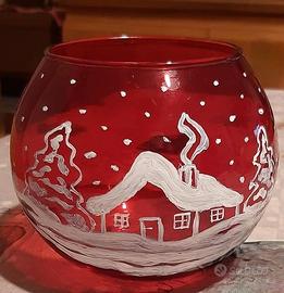 Portacandela rosso natalizio con candela